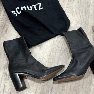 SCHUTZ Sleek Black Heeled Boots leather size 9.5
